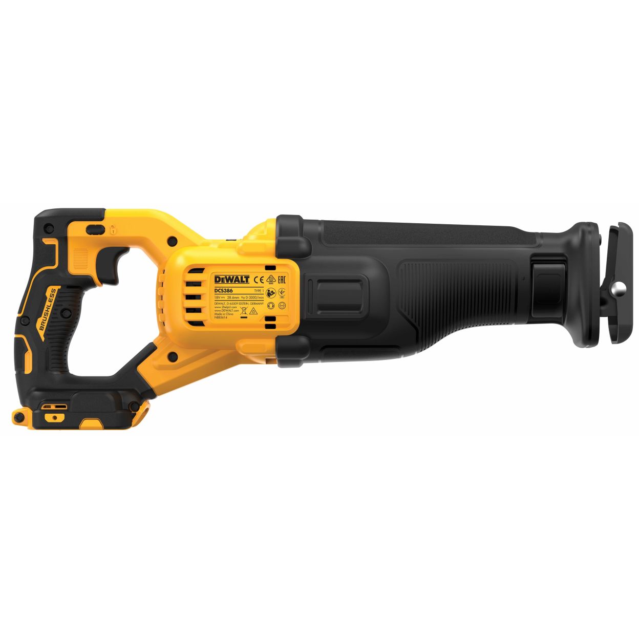Аккумуляторная сабельная пила DEWALT DCS386H2T, 18/54 В, 3000 ход/мин, 28.6 мм, с 2 АКБ 5 Ач и ЗУ, в кейсе TSTAK (DCS386H2T-QW)