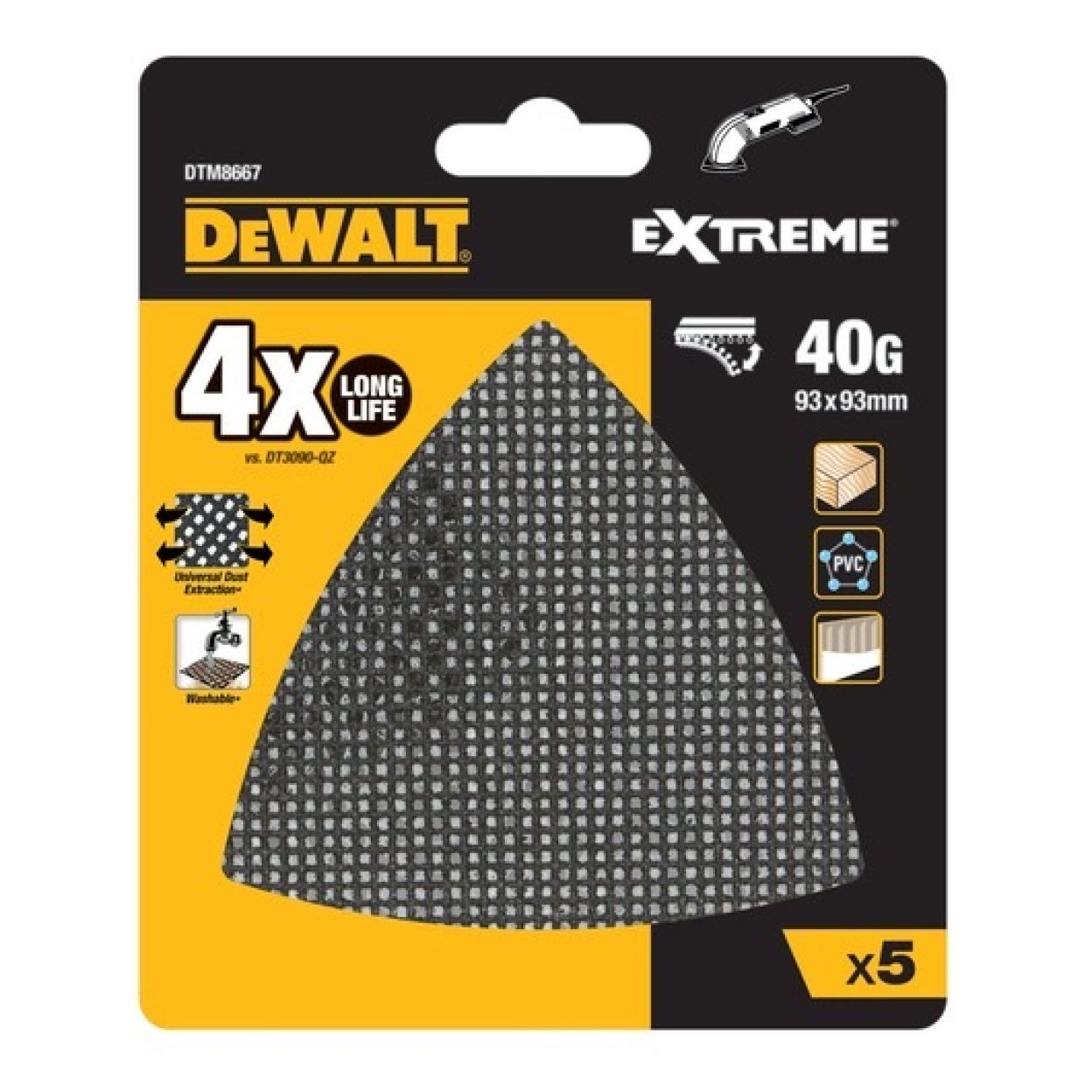 Сетчатые шлифлисты дельта DEWALT DTM8667, 93х93 мм, 40G, 5 шт. (DTM8667-QZ)