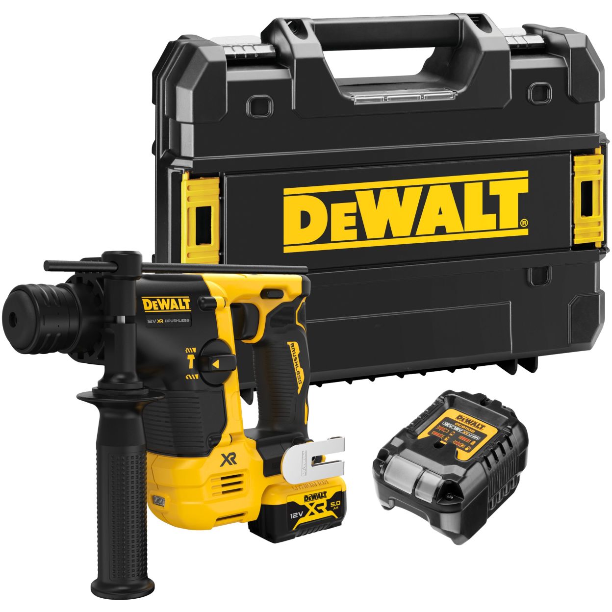 Аккумуляторный перфоратор DEWALT DCH072L1T, 12 В, 1.2 Дж, 4280 уд/мин, с АКБ 5 Ач и ЗУ, в кейсе TSTAK (DCH072L1NT-QW)