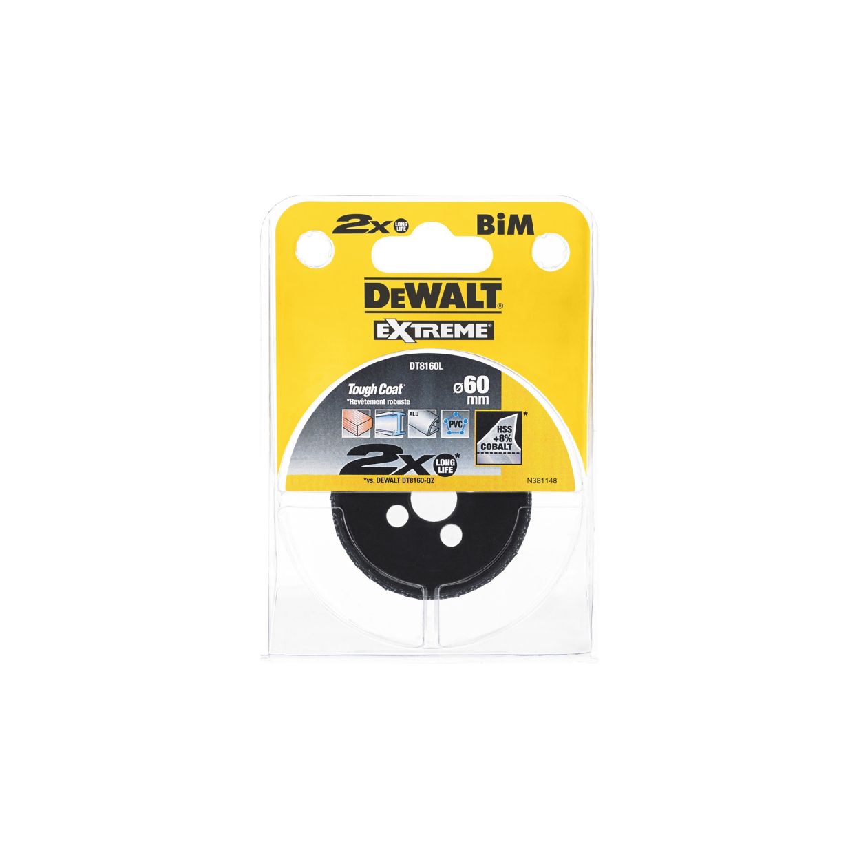 Коронка биметаллическая DEWALT DT8160L, COBALT 8%, M42 60 x 46 мм