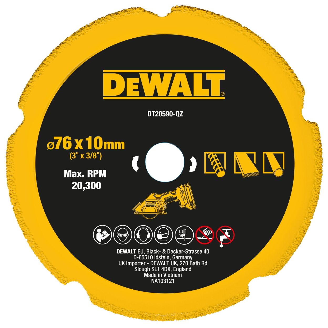 Отрезной диск алмазный DEWALT, по мультиматериалу, 76x10 мм, DT20590