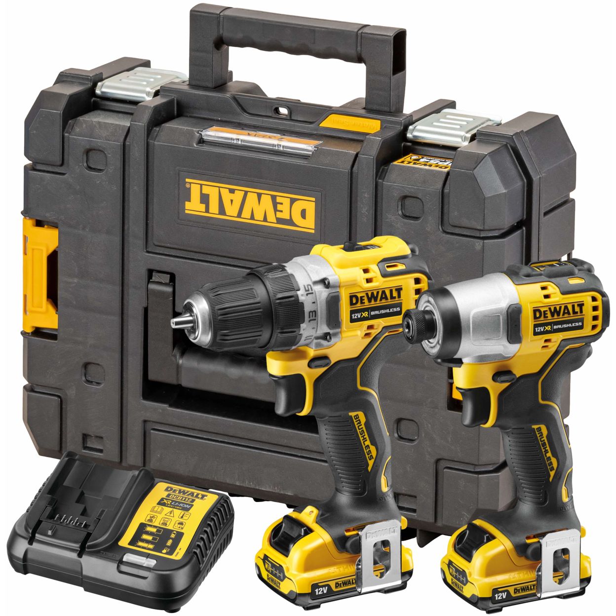 Аккумуляторный набор DEWALT DCK2110L2T, 12 В: дрель-шуруповерт DCD701 + шуруповерт DCF801, с 2 АКБ 3 Ач и ЗУ, в кейсе TSTAK