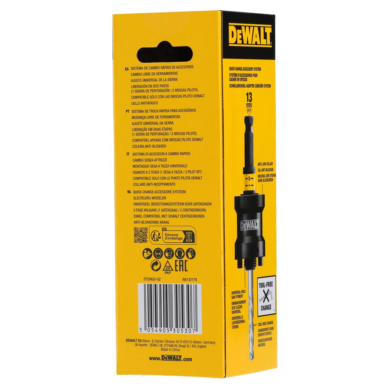 Адаптер для коронки со сверлом DEWALT DT20625, HEX, 13 мм