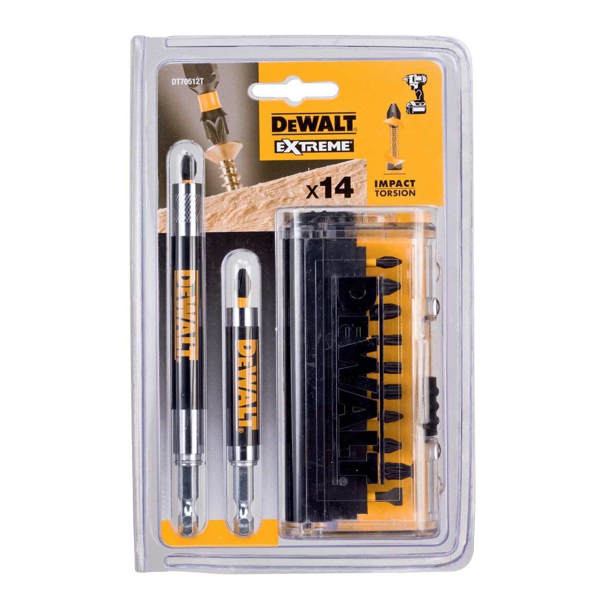 Набор бит DEWALT с двумя магнитными держателями, 25 мм, HEX, 14 шт. (DT70512T-QZ)