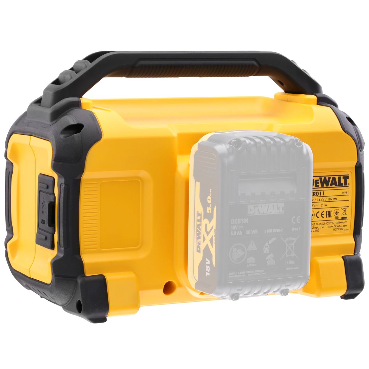 Аккумуляторная портативная аудиосистема DEWALT DCR011, 12/14.4/18 В, 20 Вт, без АКБ и ЗУ