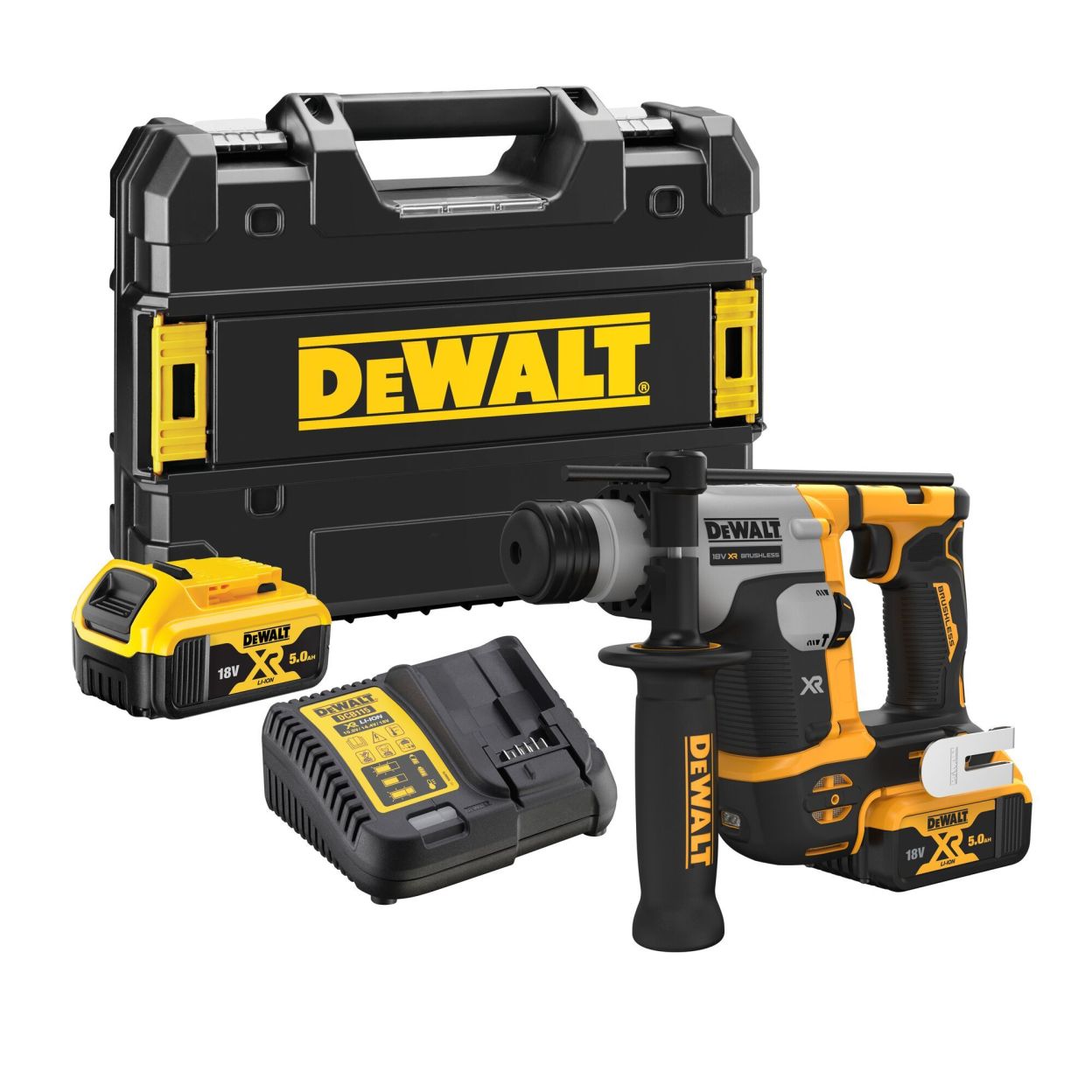 Аккумуляторный перфоратор DEWALT DCH172P2, 18 В, 1.4 Дж, 4980 уд/мин, с 2 АКБ 5 Ач и ЗУ, в кейсе TSTAK (DCH172P2-QW)