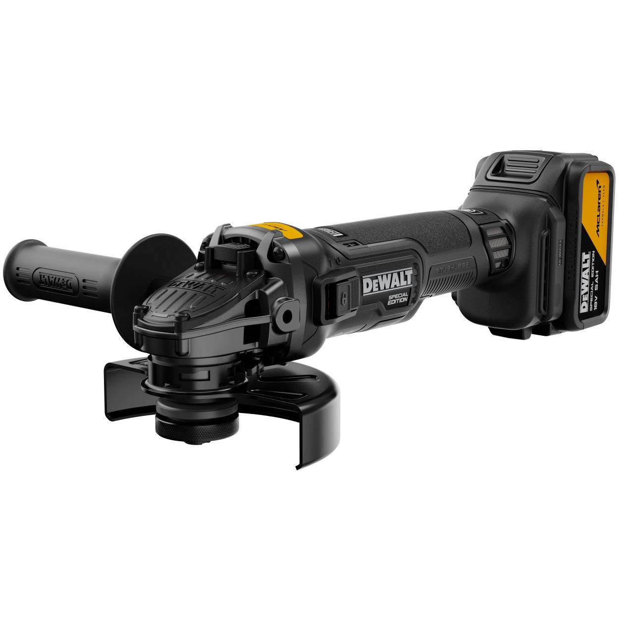 Аккумуляторный набор DEWALT McLaren Limited Edition DCK3222MP2T, 18 В: дрель + гайковерт + УШМ, с 2 АКБ 5 Ач и ЗУ, в кейсе TSTAK