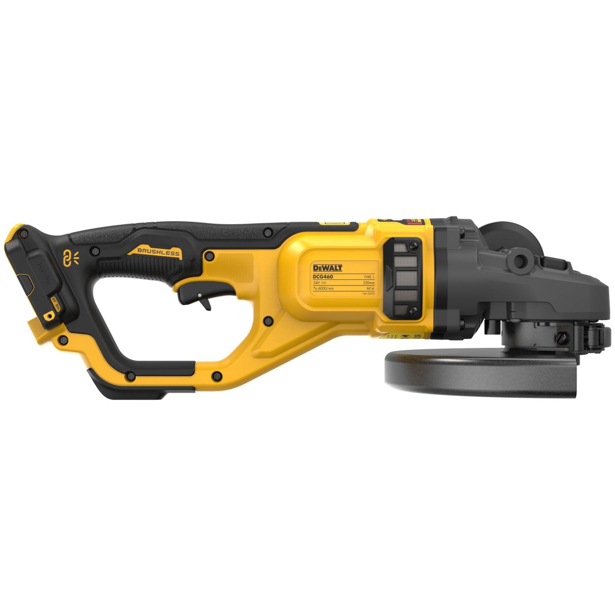 Аккумуляторная угловая шлифмашина DEWALT DCG460X2, 54 В, 230 мм, 6000 об/мин, с 2 АКБ 3 Ач и ЗУ, в кейсе (DCG460X2-QW)