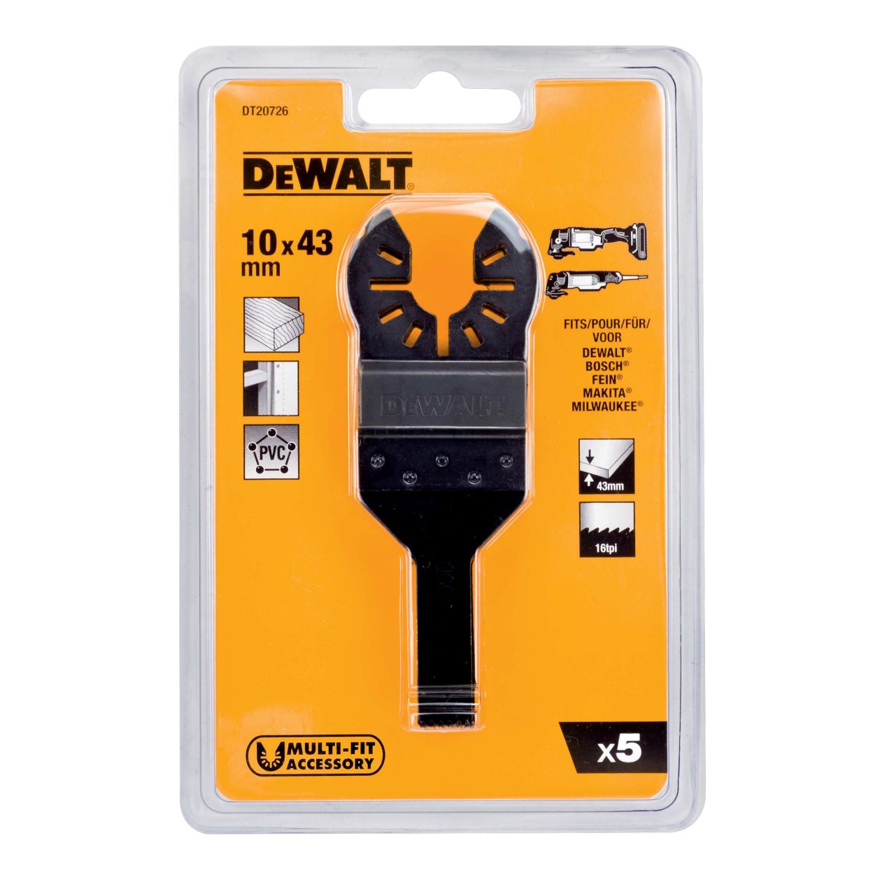 Погружное пильное полотно DEWALT DT20726, биметаллическое 43 x 10 мм, 5 шт. для DT20706
