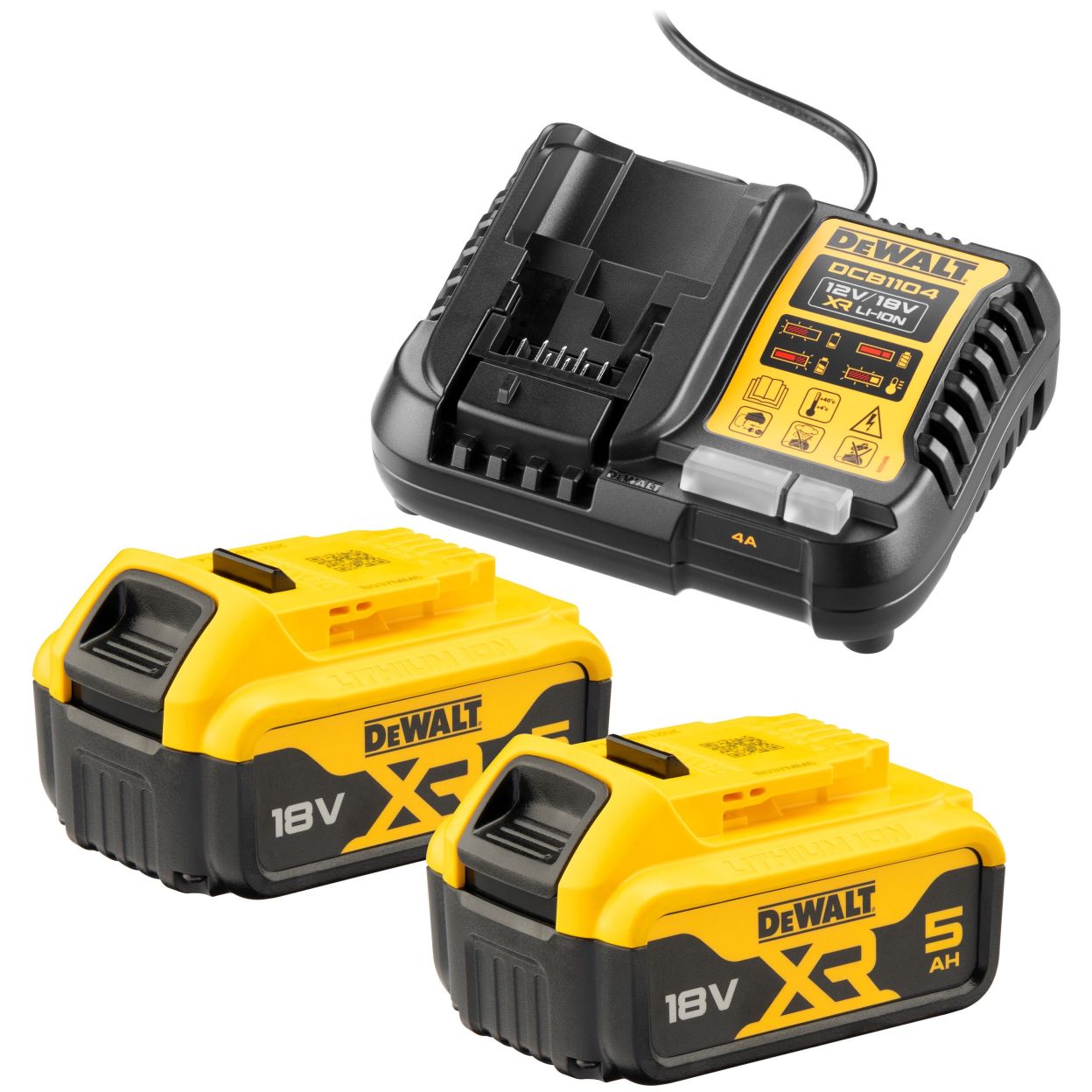 Аккумуляторный набор DEWALT DCK304P2, 18 В: шуруповерт DCF620 + УШМ DCG405 + перфоратор DCH133, с 2 АКБ 5 Ач и ЗУ, в сумке