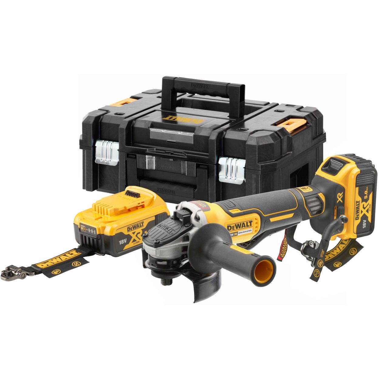 Аккумуляторная угловая шлифмашина DEWALT DCG406P2LRT, 18 В, 125 мм, 9000 об/мин, с 2 АКБ 5 Ач без ЗУ, в кейсе TSTAK (DCG406P2LRT-XJ)