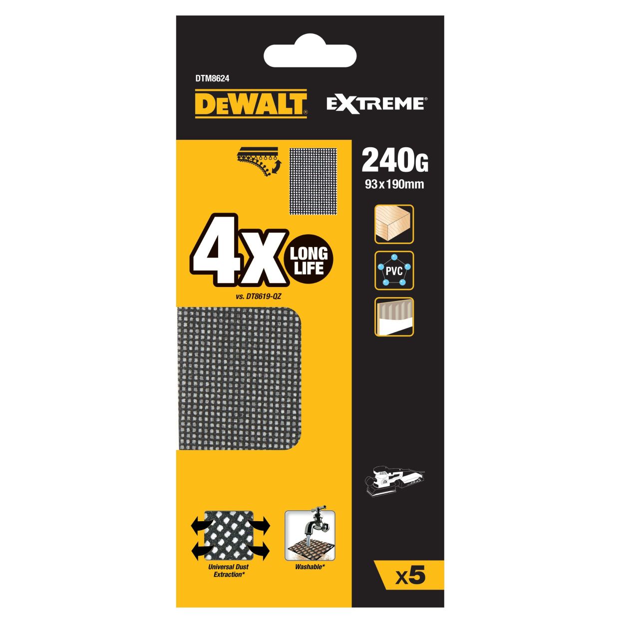 Сетчатый шлифлист DEWALT DTM8624, 93х190 мм, 240G, 5 шт. (DTM8624-QZ)
