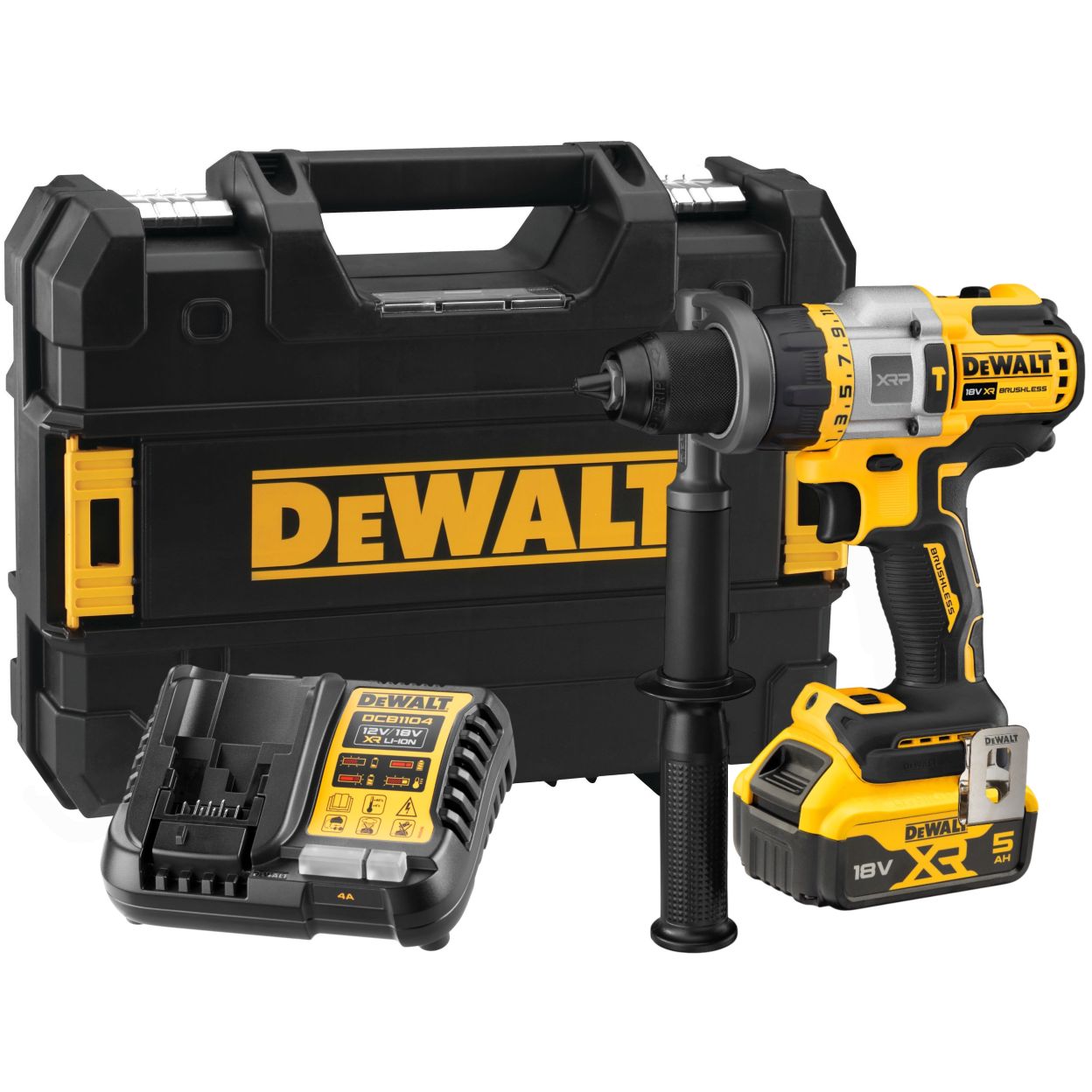Ударная дрель-шуруповерт DEWALT DCD999P1T, 18/54 В, 2250 об/мин, 38250 уд/мин, с АКБ 5 Ач и ЗУ, в кейсе TSTAK (DCD999P1NT-XJ)