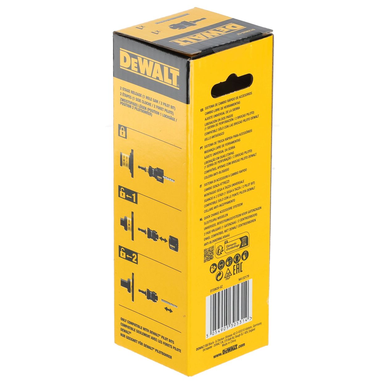 Адаптер для коронки со сверлом DEWALT DT20626, HEX, 10 мм