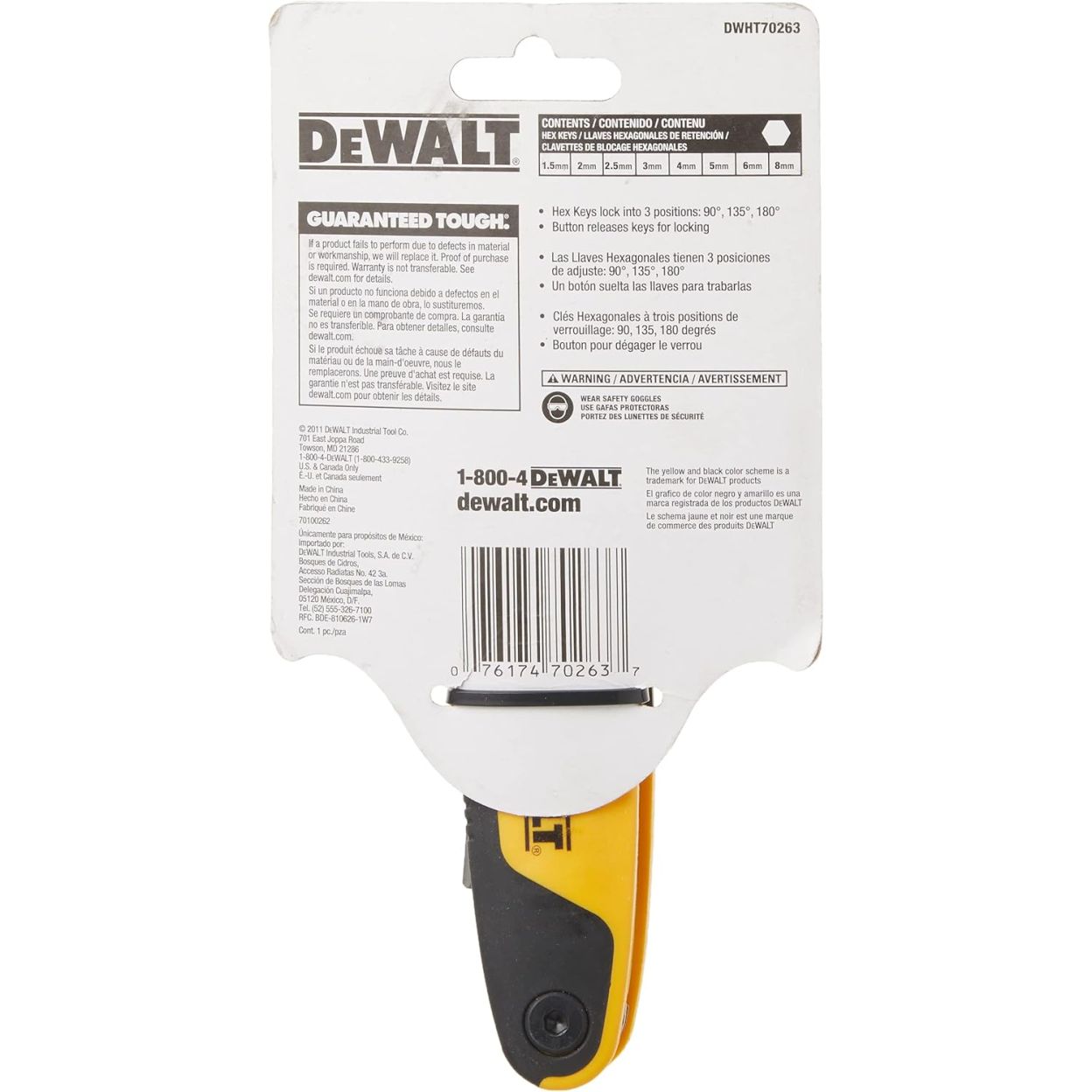 Набор шестигранных ключей DEWALT DWHT70263, 1.5-8 мм, 8 шт.