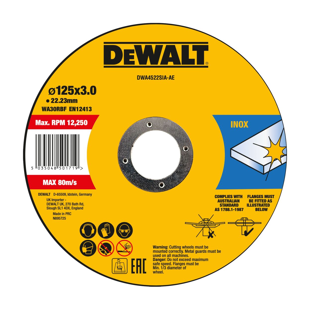 Диск отрезной DEWALT DWA4522SIA, по металлу, 125х22.23х3 мм (DWA4522SIA-AE)