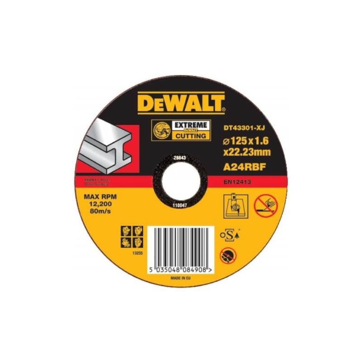 Круг отрезной DEWALT EXTREME DT43301, по металлу, 125 x 22.2 x 1.6 мм, тип 1