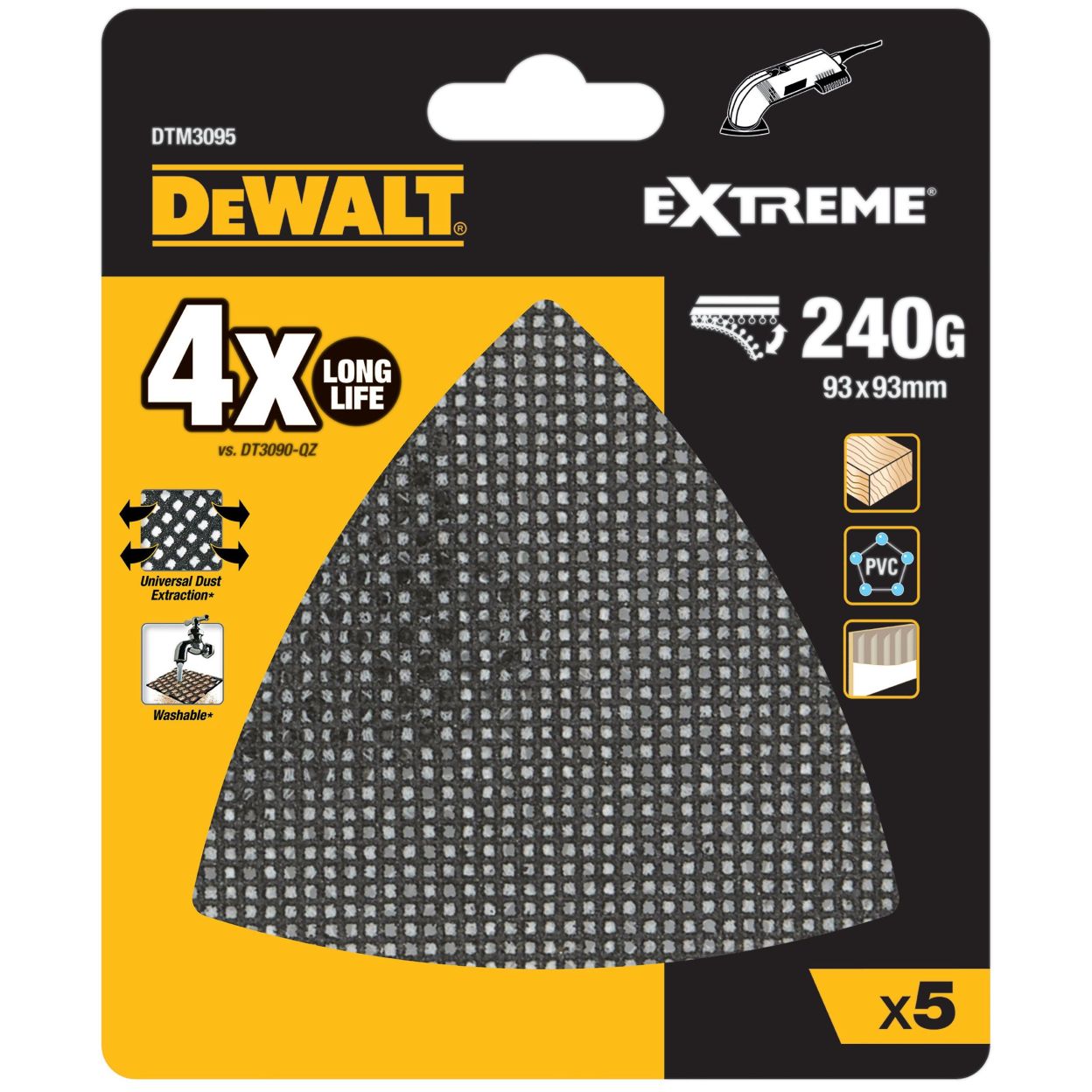 Шлифлисты дельта DEWALT DTM3095, 93x93 мм, 240 G, 5 шт.