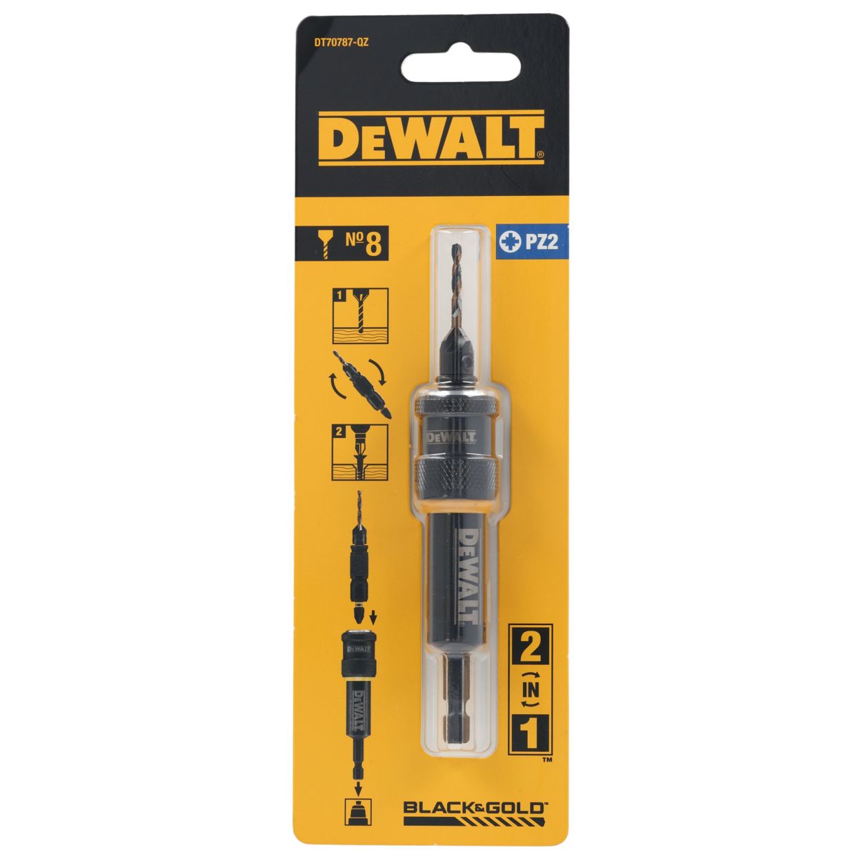 Быстросменный узел DEWALT Flip&Drive DT70787: бита PZ2, 25 мм + пилотное сверло с зенкером, 2.77 мм