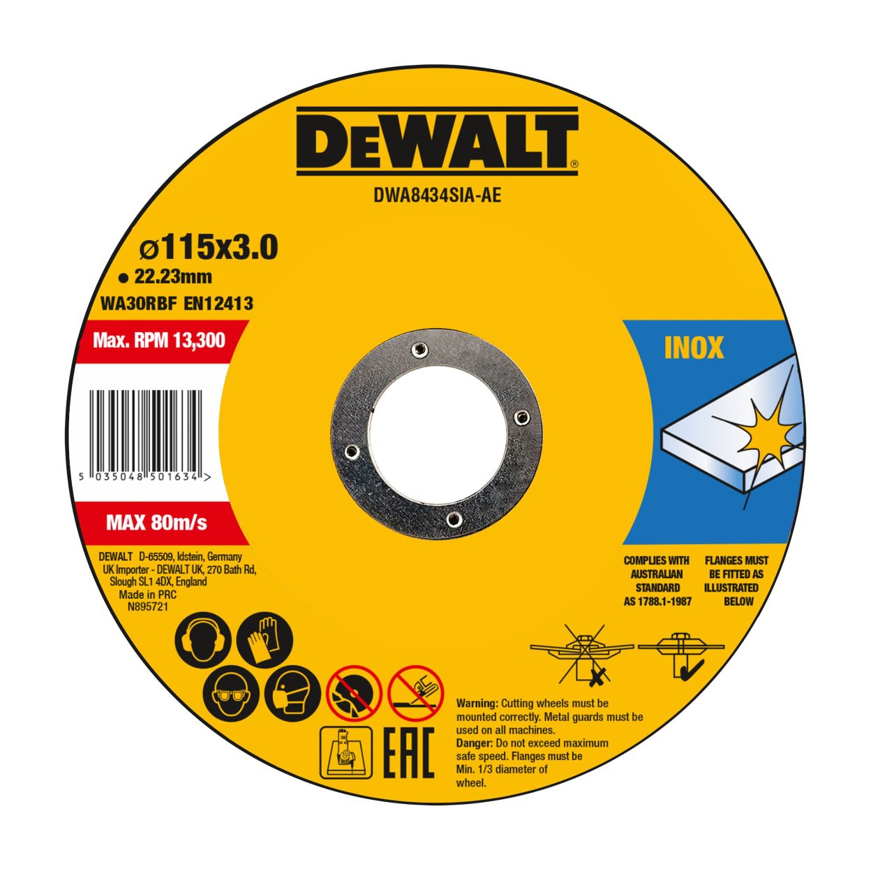 Диск отрезной DEWALT DWA8434SIA, по металлу, 115х22.23х3 мм (DWA8434SIA-AE)
