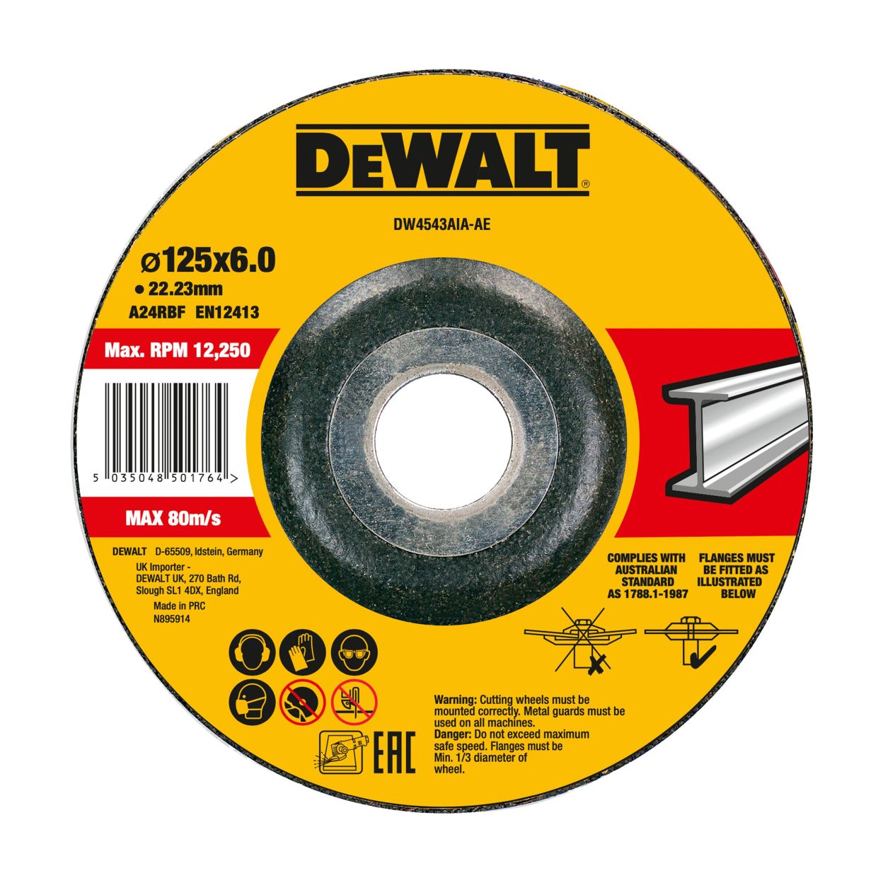 Диск шлифовальный по металлу DEWALT DWA4514SIA, по металлу, 125х22.23х6 мм (DWA4514SIA-AE)