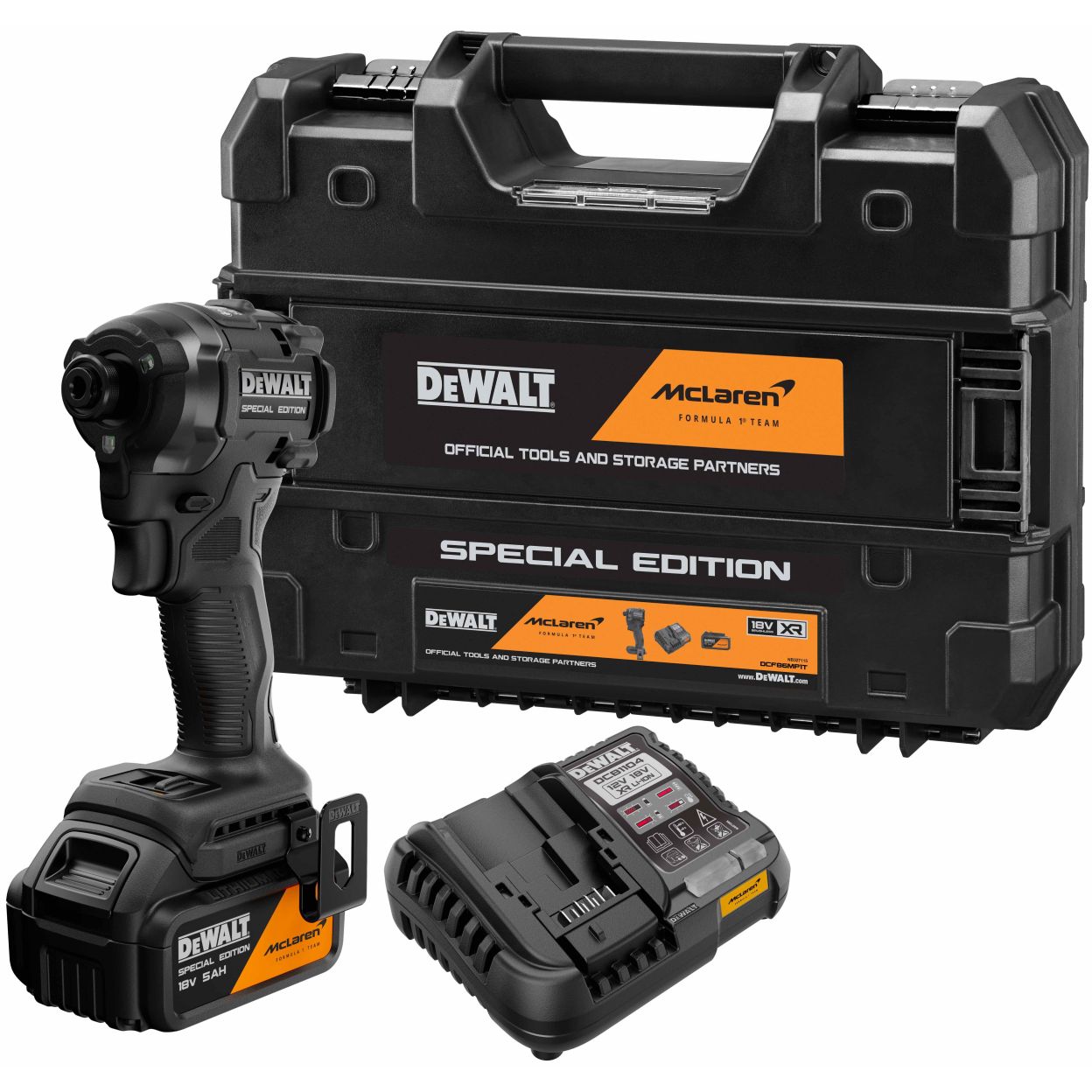 Аккумуляторный шуруповерт DEWALT McLaren Limited Edition DCF86MP1T, 18 В, 205 Нм, 3800 уд/мин, с АКБ 5 Ач и ЗУ, в кейсе TSTAK