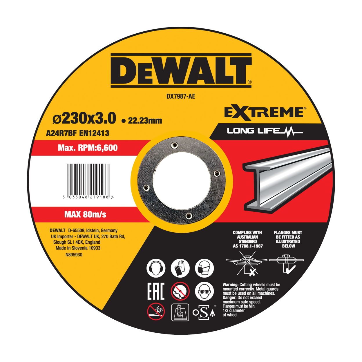Диск шлифовальный по металлу DEWALT DX7987, по металлу, 230х22.23х3 мм (DX7987-AE)