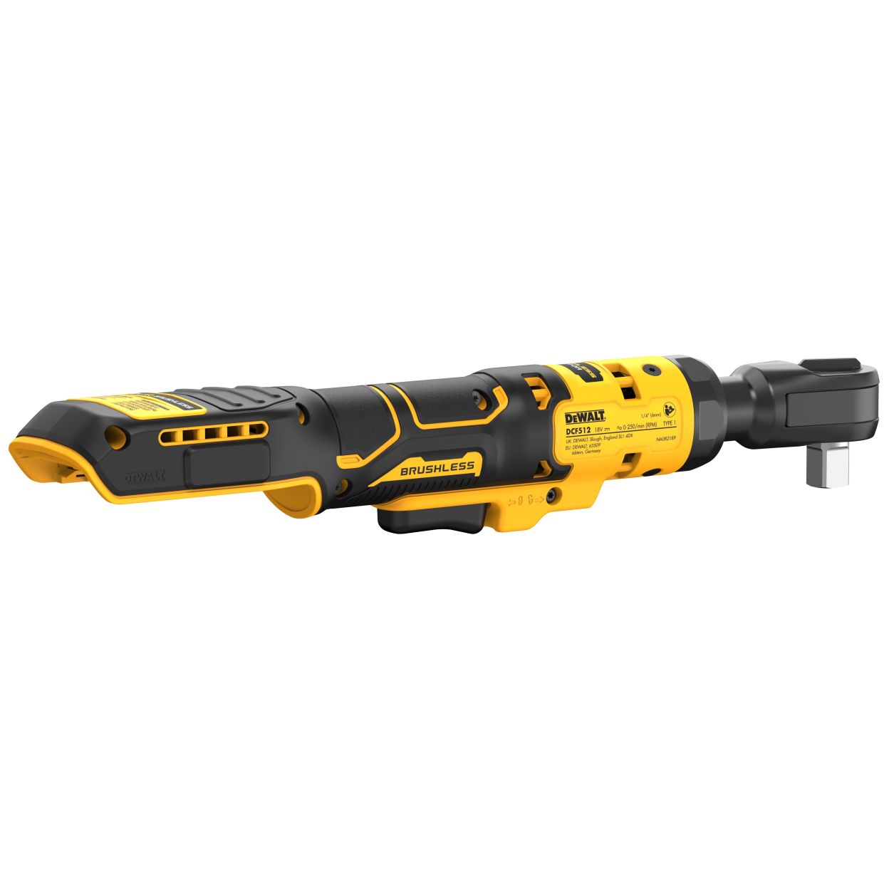 Аккумуляторный угловой гайковерт DEWALT DCF512D1G, с трещоткой, 18 В, 95 Нм, 250 об/мин, с АКБ 2 Ач и ЗУ, в чехле (DCF512D1G-QW)