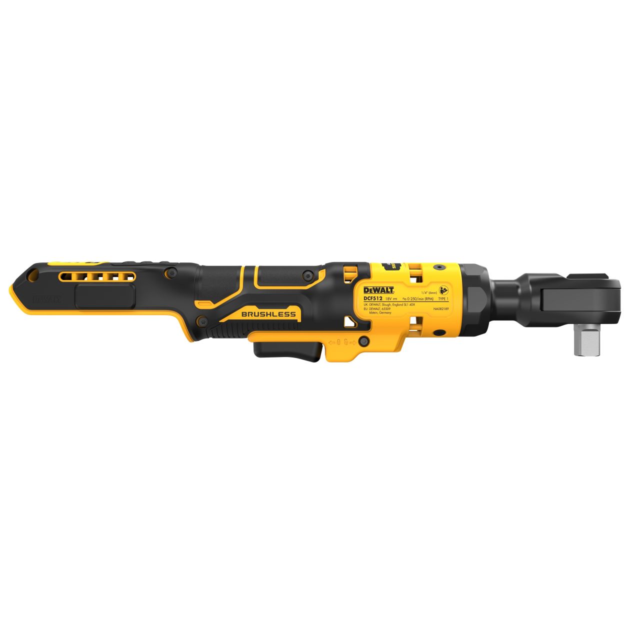 Аккумуляторный угловой гайковерт DEWALT DCF512D1G, с трещоткой, 18 В, 95 Нм, 250 об/мин, с АКБ 2 Ач и ЗУ, в чехле (DCF512D1G-QW)