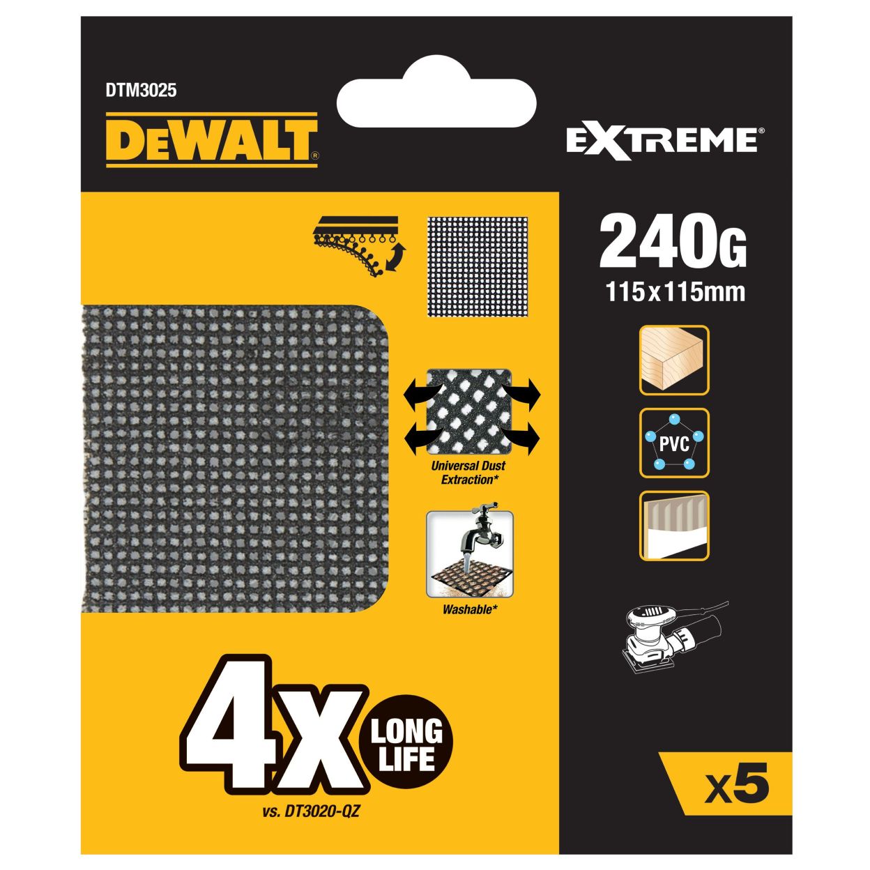 Сетчатый шлифлист DEWALT DTM3025, 115х115 мм, 240G, 5 шт. (DTM3025-QZ)