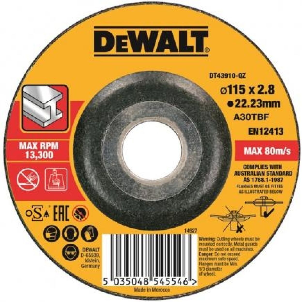 Круг отрезной DEWALT DT43910, по металлу, 115 x 22.2 x 3 мм, тип 42