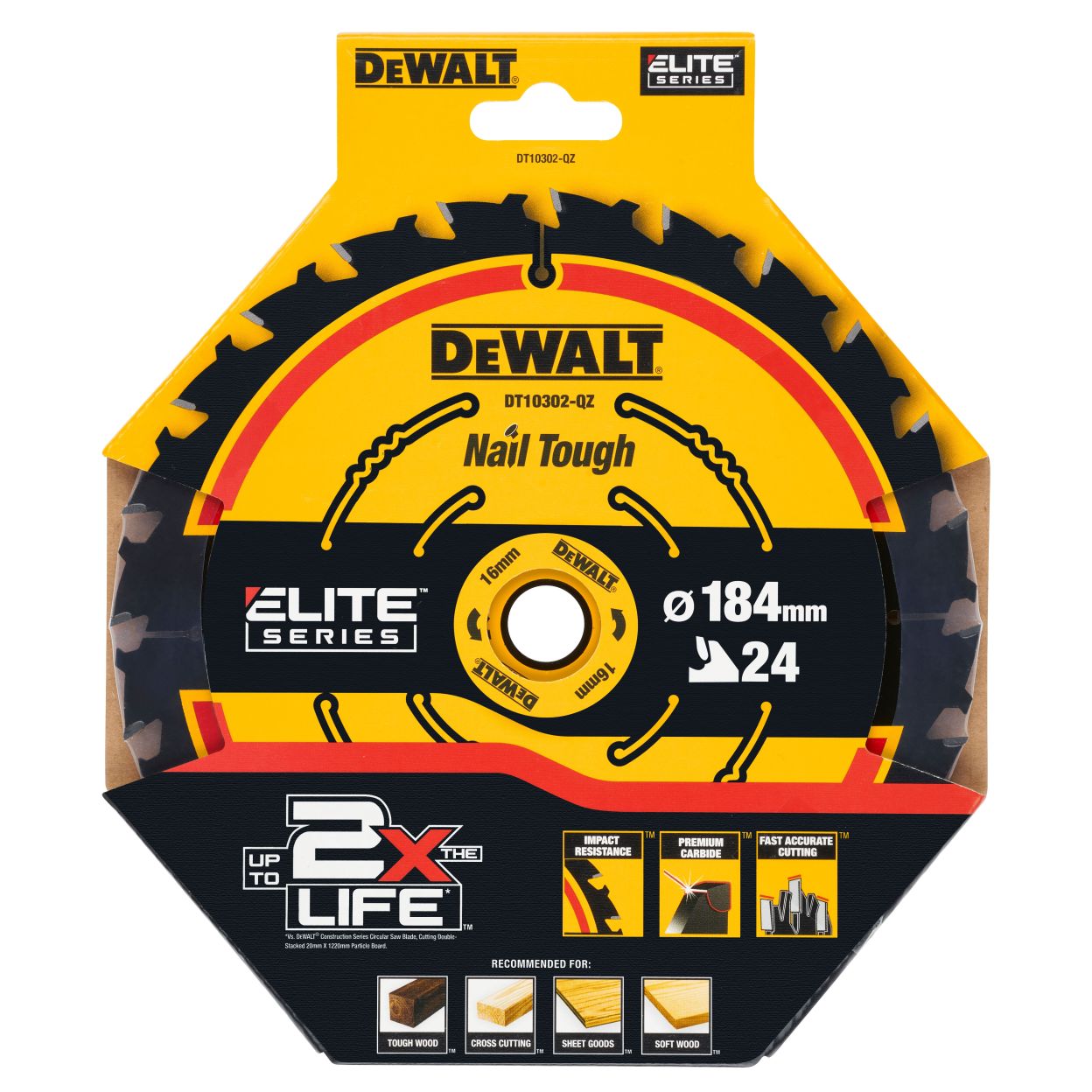 Пильный диск DEWALT DT10302, по дереву, 184х16х1 мм (DT10302-QZ)