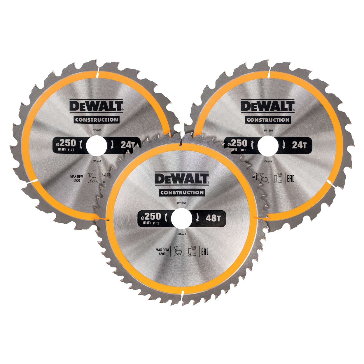 Пильный диск по дереву DEWALT DT1963, 250х30х1.7 мм, 3 шт. (DT1963-QZ)