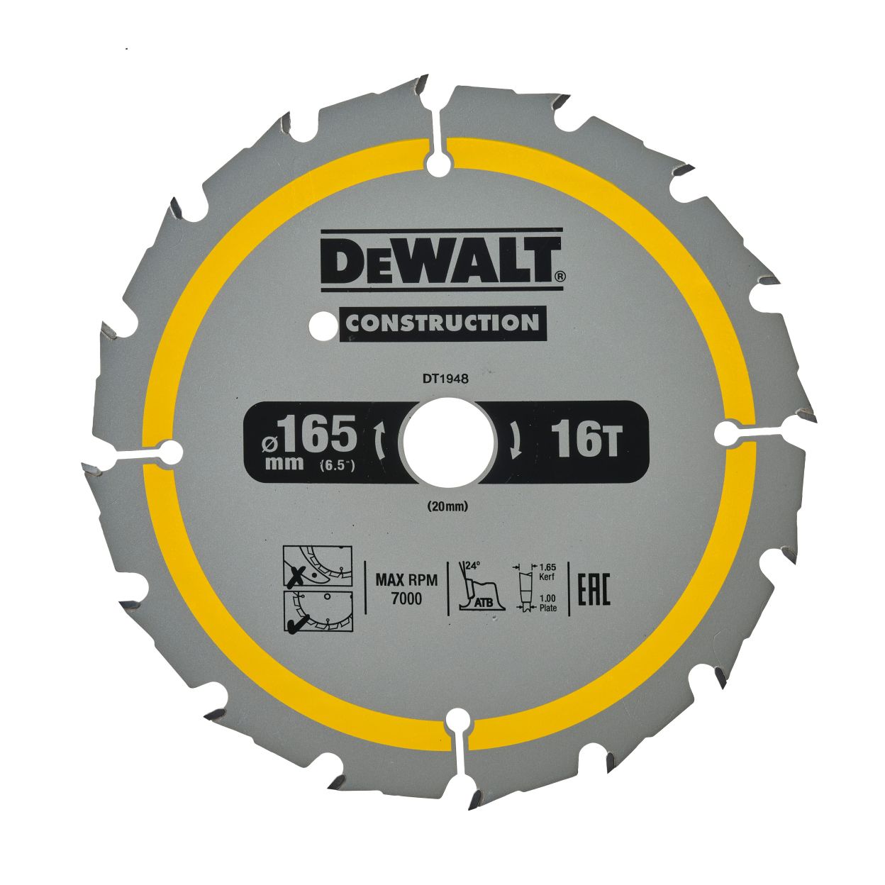 Диск пильный по дереву DEWALT CONSTRUCTION, 165х20х1 мм (DT1948-QZ)