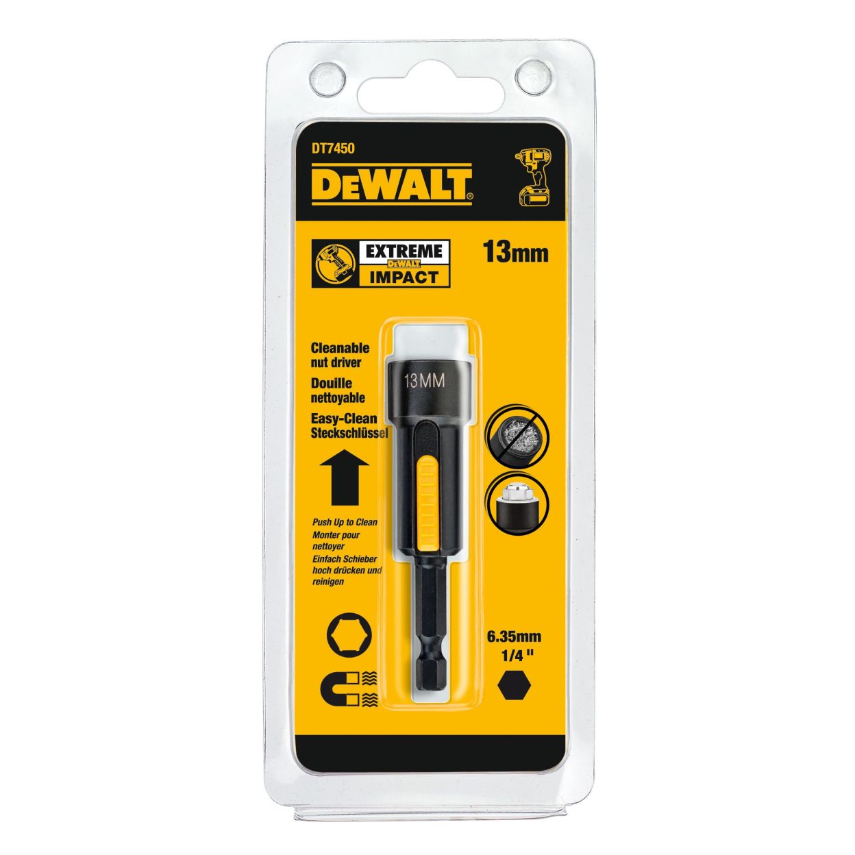 Торцевой ключ DEWALT IMPACT DT7450, 13 мм, магнитный Easy Clean