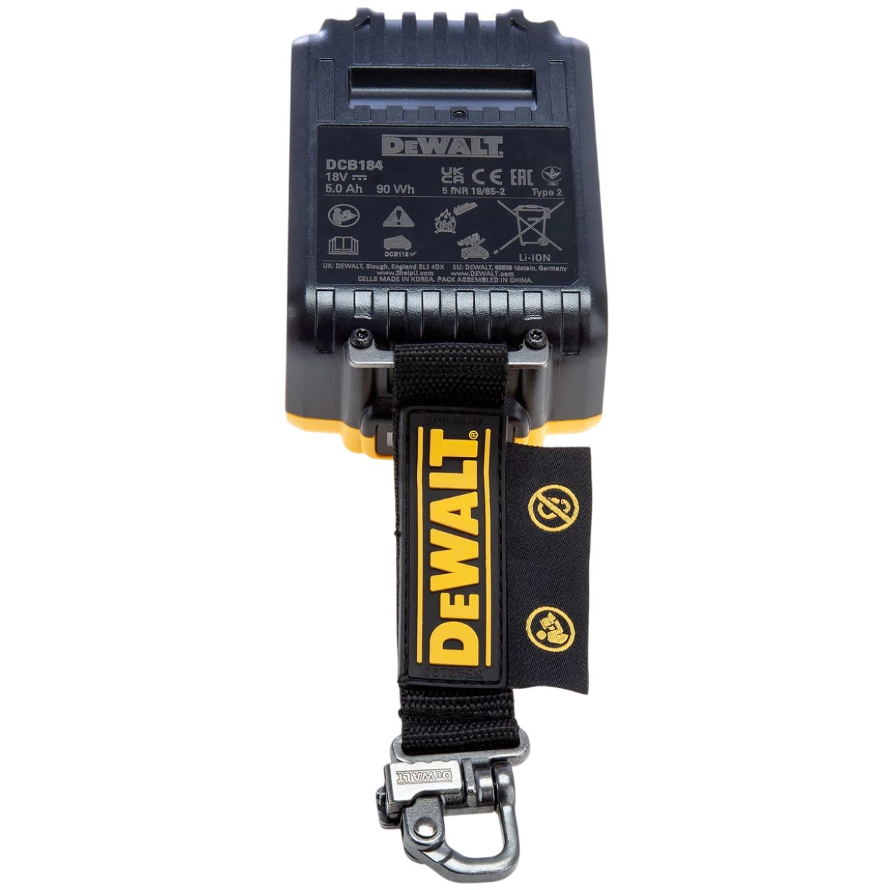 Аккумулятор DEWALT DCB184LR, со страховочным ремешком, Li-Ion, 18 В, 5 Ач (DCB184LR-XJ)