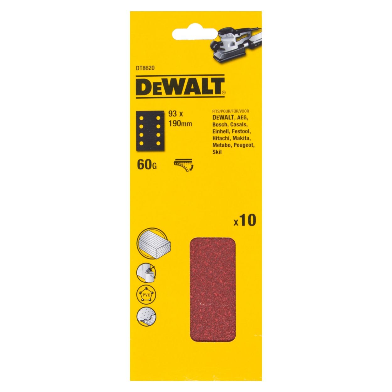 Шлифлисты перфорированные DEWALT DT8620, 93 x 190 мм, 60G, 10 шт.