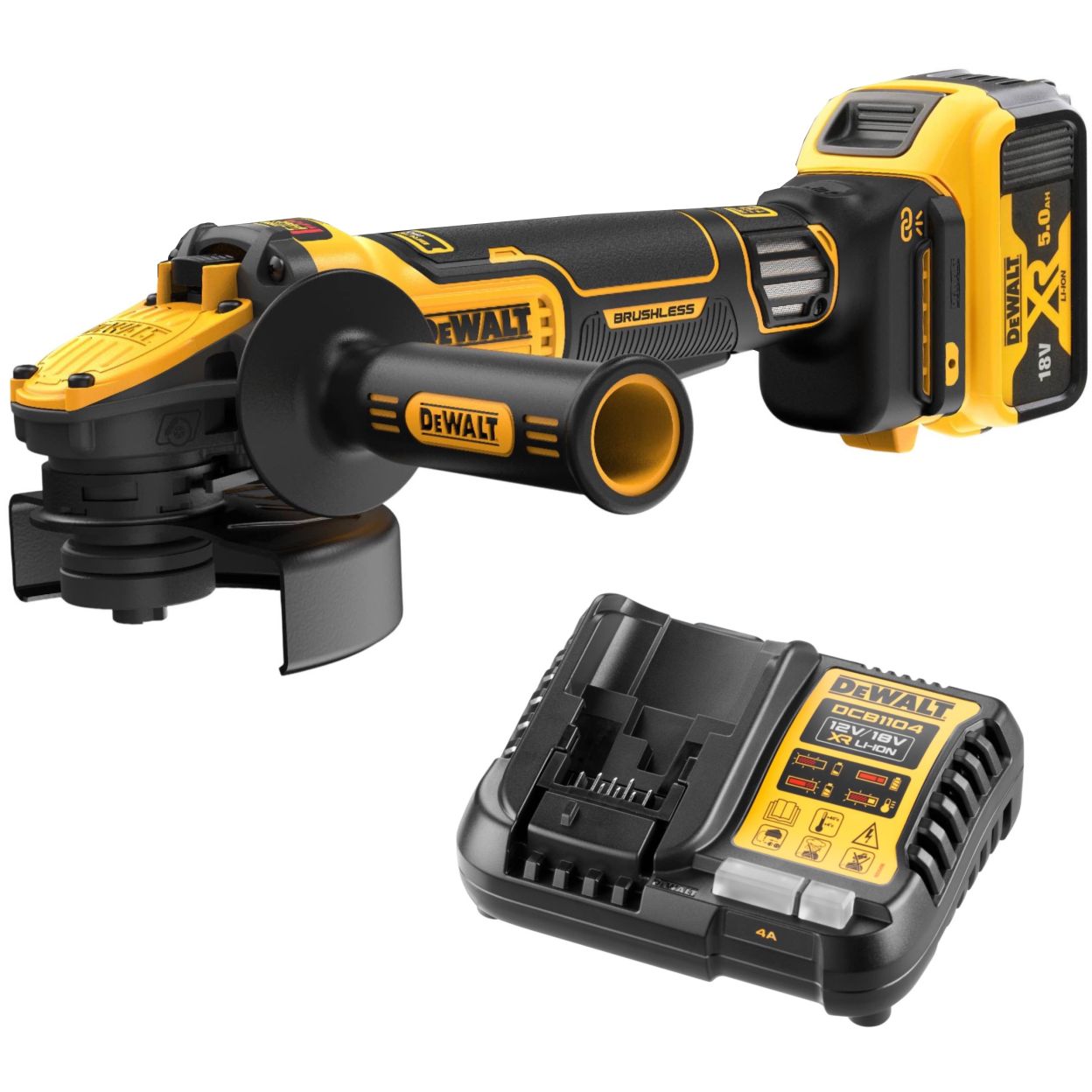 Аккумуляторная угловая шлифмашина DEWALT DCG416VSP1, 18 В, 125 мм, 9000 об/мин, с АКБ 5 Ач и ЗУ (DCG416VSP1N-XJ)