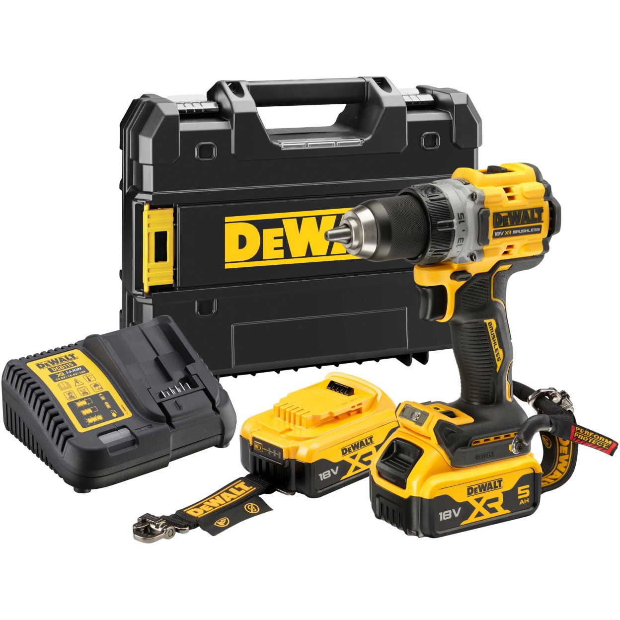 Аккумуляторная дрель-шуруповерт DEWALT DCD800P2LRT, 18 В, 2000 об/мин, с 2 АКБ 5 Ач и ЗУ, в кейсе TSTAK (DCD800P2LRT-QW)