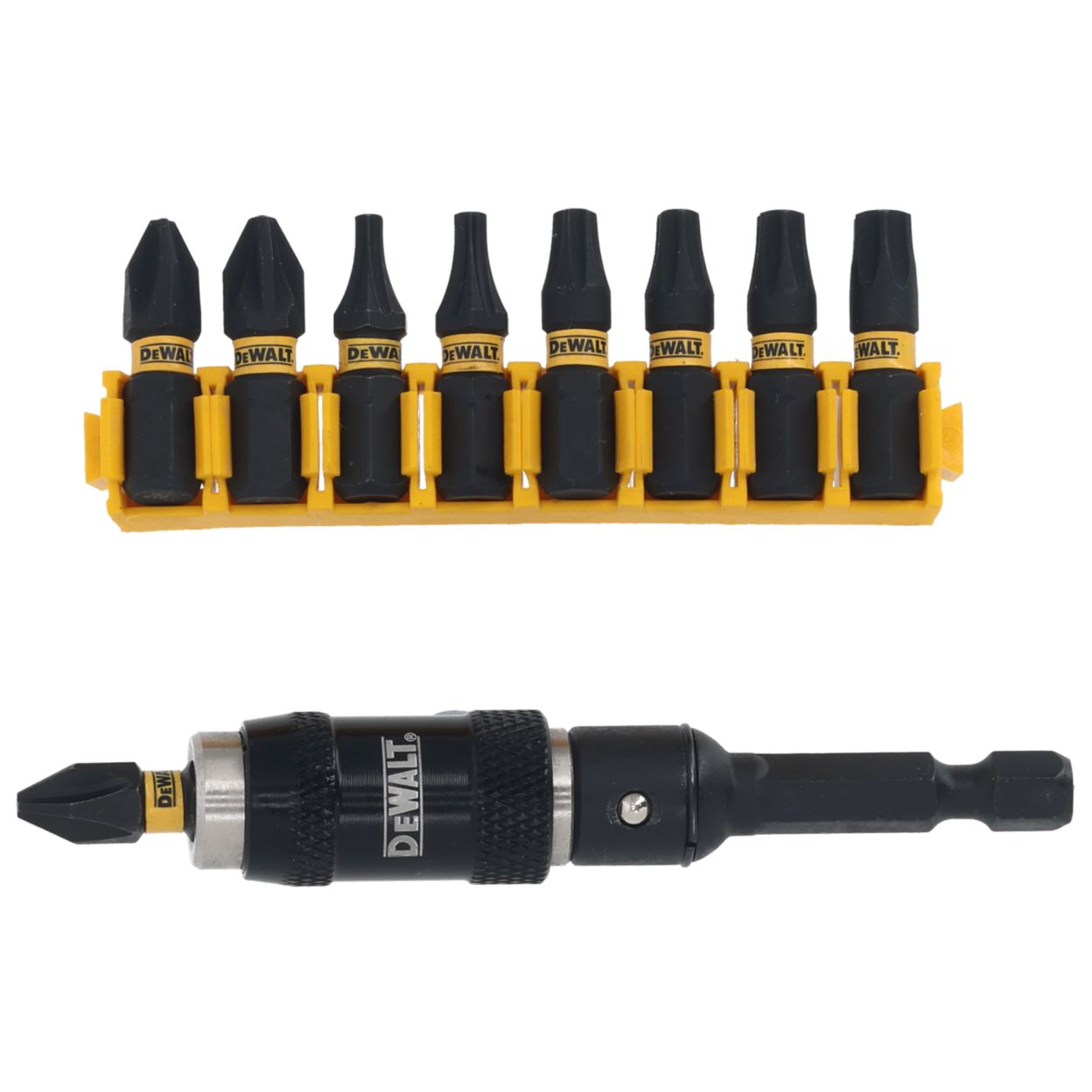 Набор бит DEWALTPH2,PZ2,T10,T15,T20,T25,T30, 25 мм HEX, 10 шт. (DT70578T-QZ)