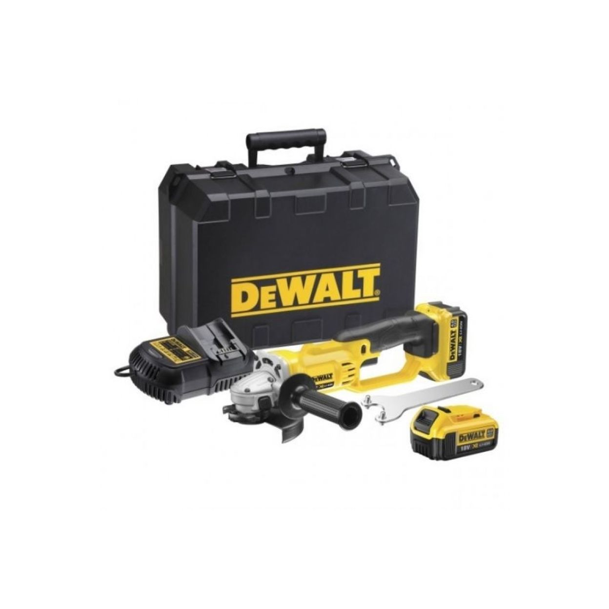 Аккумуляторная угловая шлифмашина DEWALT DCG412M2, 18 В, 125 мм, 7000 об/мин, с 2 АКБ 4 Ач и ЗУ, в кейсе (DCG412M2-QW)