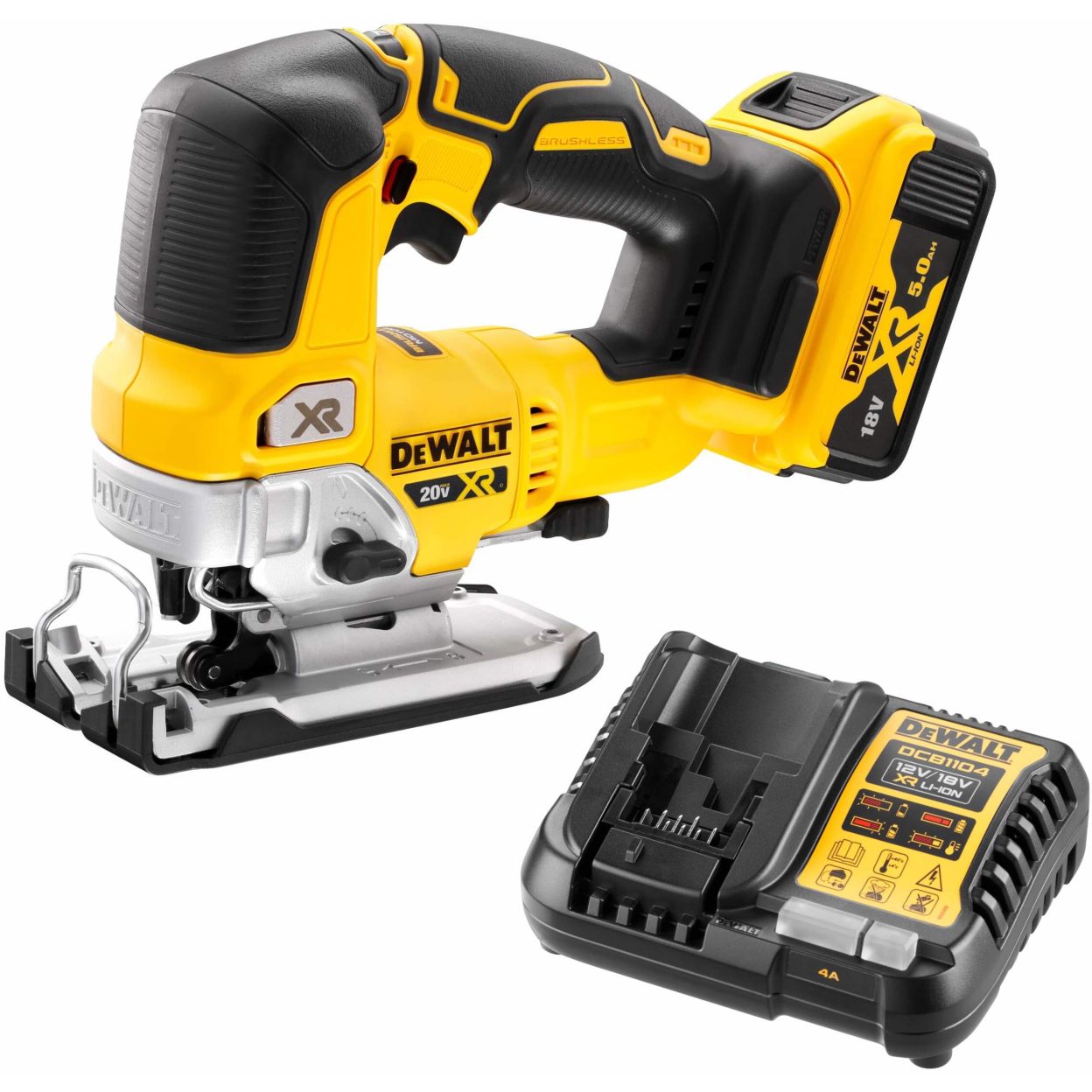 Аккумуляторный лобзик DEWALT DCS334BP1, 20 В, 3200 ход/мин, 26 мм, с АКБ 5 Ач и ЗУ (DCS334BP1-XJ)