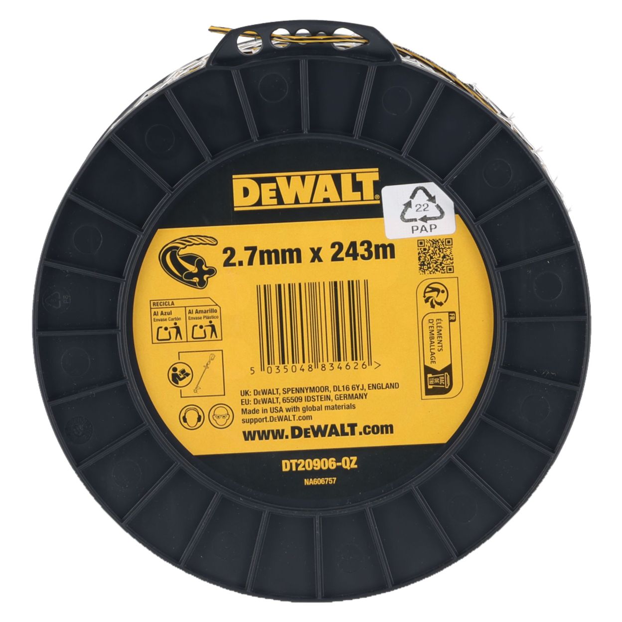 Леска для триммера DEWALT DT20906, витой квадрат, 2.7 мм, 243 м (DT20906-QZ)