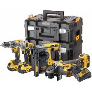 Аккумуляторный набор DEWALT DCK428P3T, 18 В: дрель-шуруповерт + гайковерт + УШМ + перфоратор, с 3 АКБ 5 Ач и ЗУ в 2 кейсах TSTAK