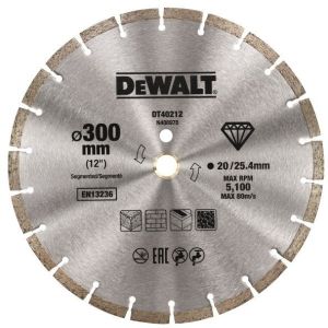 Алмазный круг сегментный универсальный DEWALT DT40212, 300 x 25.4, (кольцо 20 мм, в комплекте)