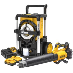 Аккумуляторный набор садовой техники DEWALT, 18 В: мойка высокого давления DCMPW1600 + воздуходувка DCMBL562, с 2 АКБ 5 Ач и ЗУ