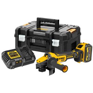 Аккумуляторная угловая шлифмашина DEWALT DCG409T1, 18/54 В, 125 мм, 9000 об/мин, с АКБ 6 Ач и ЗУ, в кейсе TSTAK (DCG409T1-QW)