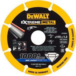 Диск алмазный DEWALT DT40251, по металлу, 115х22.23х1.3 мм, 1 шт. (DT40251-QZ)