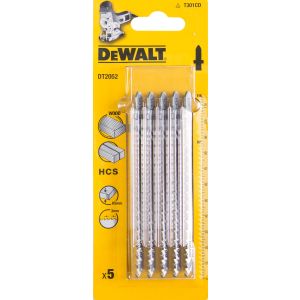 Пилка для лобзика DEWALT DT2052, по дереву из высокоуглеродистой стали, HCS, 116 x 87 x 3.0 x 65 мм, T301CD, 5 шт.