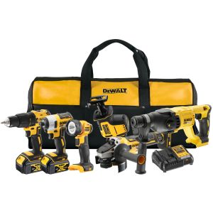 Аккумуляторный набор DEWALT DCK607M2, 18 В: дрель + шуруповерт + УШМ  + перфоратор + пила + фонарь, с 2 АКБ 4 Ач и ЗУ, в сумке
